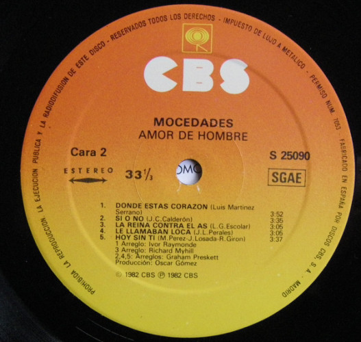 Виниловая пластинка MOCEDADES "Amor De Hombre" (NM LP)