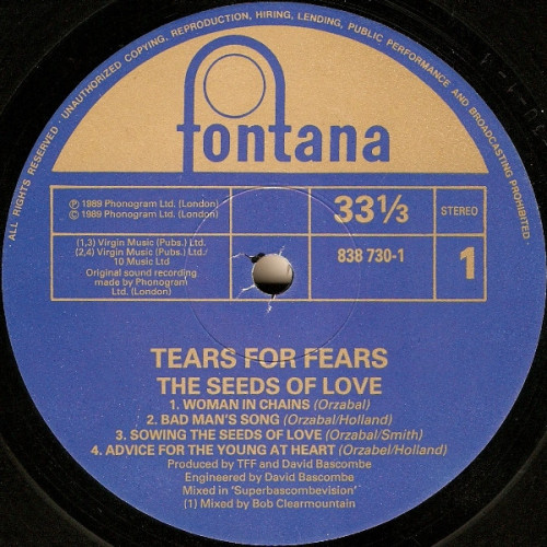 Виниловая пластинка TEARS FOR FEARS "The Seeds Of Love" (NM LP) 