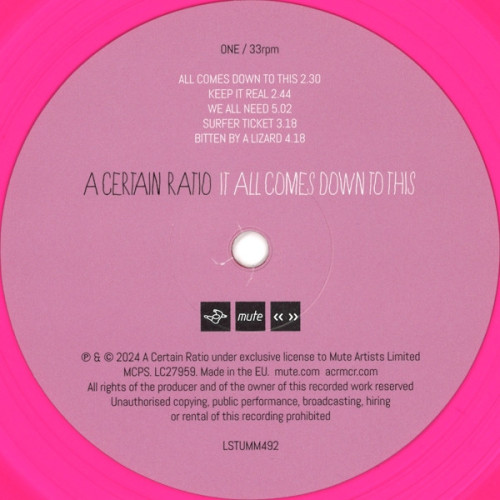 Виниловая пластинка A CERTAIN RATIO "It All Comes Down To This" (PINK LP)