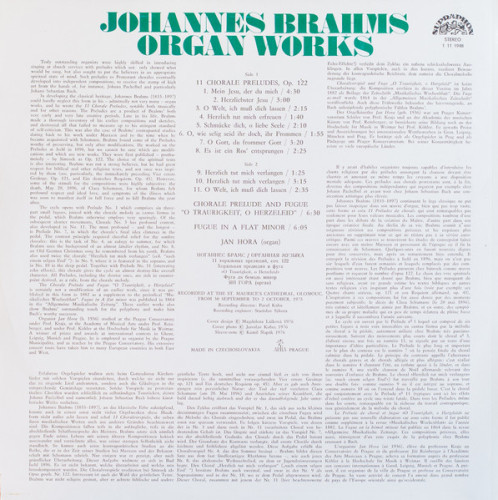 Пластинка BRAHMS - JAN HORA "Organ Works" (EX LP)