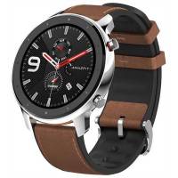 Amazfit GTR 47mm stainless steel case, leather strap