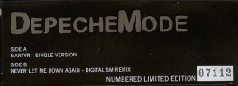 Пластинка DEPECHE MODE "Martyr" (MUTE BONG39 PICTURE LP)