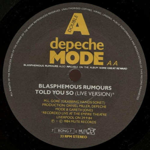 Пластинка DEPECHE MODE "Blasphemous Rumours / Somebody" (MUTE 7BONG7 EX LP) 