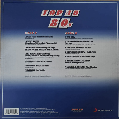 Виниловая пластинка VARIOUS ARTISTS "Top 40 80s" (BLUE LP) 
