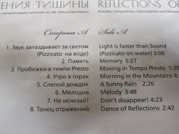 Виниловая пластинка МИКАЭЛ ТАРИВЕРДИЕВ "Отражения Тишины" (LP) 
