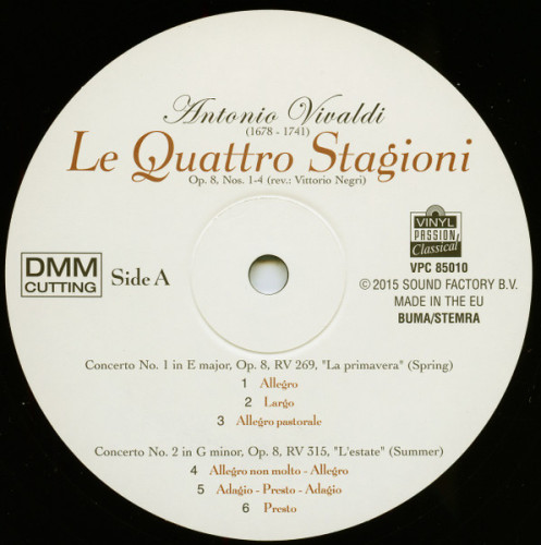 Виниловая пластинка ANTONIO VIVALDI "Le Quattro Stagioni The Four Seasons" (LP)