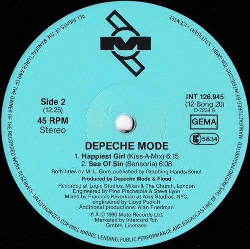 Виниловая пластинка DEPECHE MODE "World In My Eyes / Happiest Girl / Sea Of Sin" (126.945 NM LP) 
