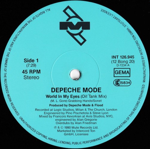 Виниловая пластинка DEPECHE MODE "World In My Eyes / Happiest Girl / Sea Of Sin" (126.945 NM LP) 