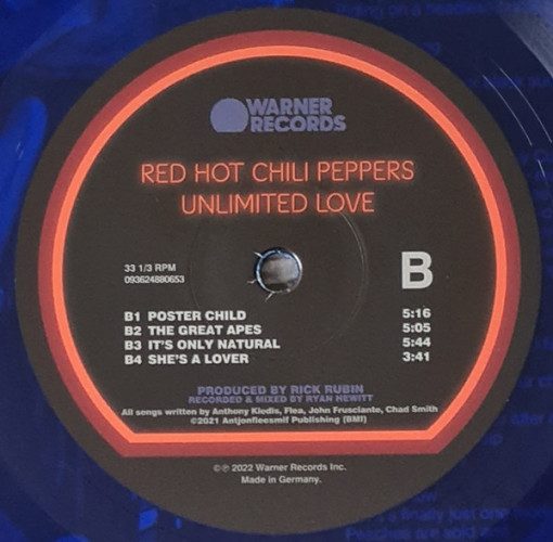 Виниловая пластинка RED HOT CHILI PEPPERS "Unlimited Love" (BLUE 2LP) 