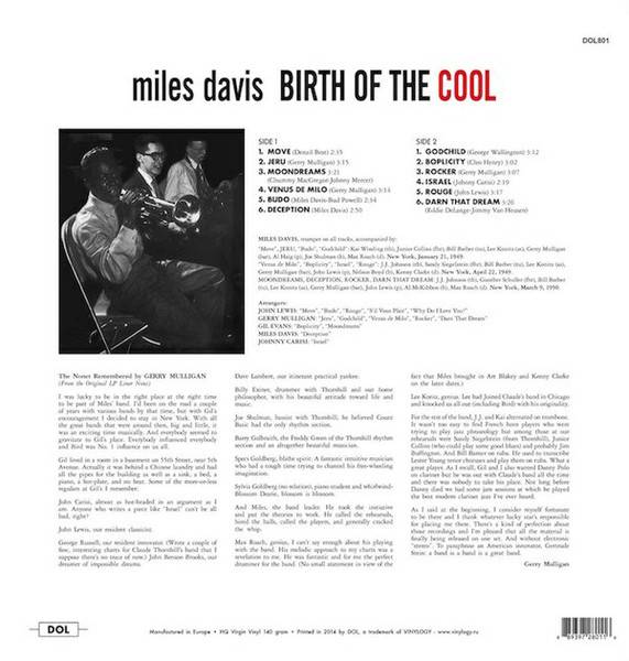 Пластинка MILES DAVIS "Birth Of The Cool" (DOL801HB BLUE LP) 
