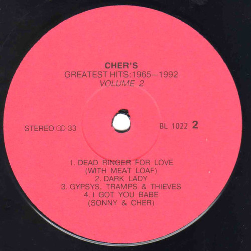 Виниловая пластинка CHER "Cher`s Greatest Hits 1965-1992. Volume 2" (NOTONLABEL NM LP) 