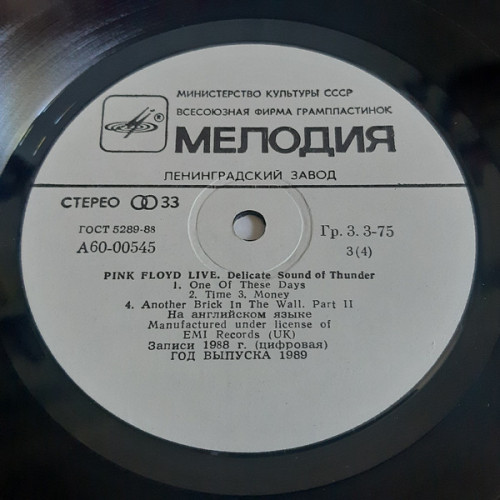 Виниловая пластинка PINK FLOYD "Delicate Sound Of Thunder" (МЕЛОДИЯ NM 2LP)