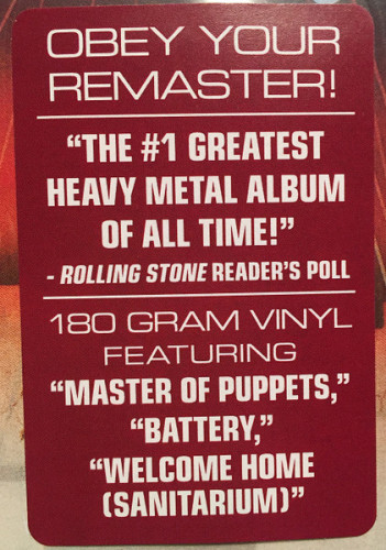 Виниловая пластинка Пластинка METALLICA "Master Of Puppets" (USA LP)