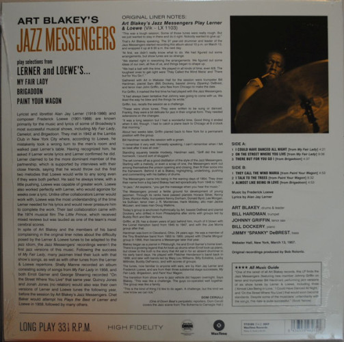 Виниловая пластинка ART BLAKEY & THE JAZZ MESSENGERS "Selections From Lerner And Loewes" (LP) 
