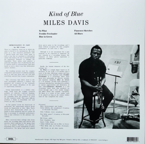 Виниловая пластинка MILES DAVIS "Kind Of Blue" (DOL725HB BLUE LP)