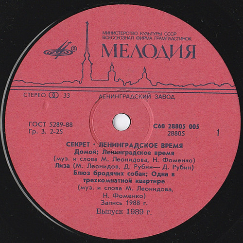 Виниловая пластинка СЕКРЕТ "Ленинградское Время" (NM LP)