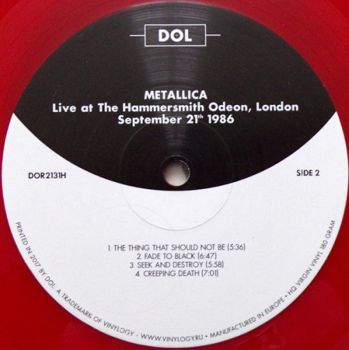 Виниловая пластинка METALLICA "Live At The Hammersmith Odeon, London September 21th 1986" (DOR2131H RED LP) 