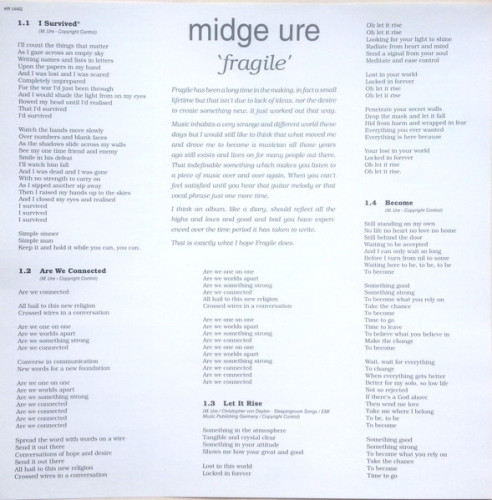 Виниловая пластинка MIDGE URE "Fragile" (LP)