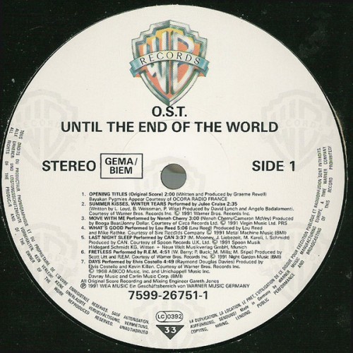Виниловая пластинка VARIOUS "Bis Ans Ende Der Welt (Original Filmmusik)" (NM OST LP)