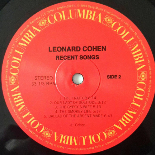 Виниловая пластинка LEONARD COHEN "Recent Songs" (LP) 