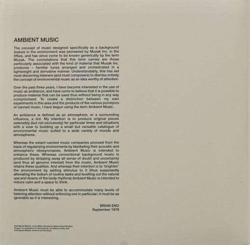 Виниловая пластинка BRIAN ENO "Ambient 1: Music For Airports" (2LP) 