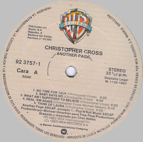 Виниловая пластинка CHRISTOPHER CROSS "Another Page" (NM LP)